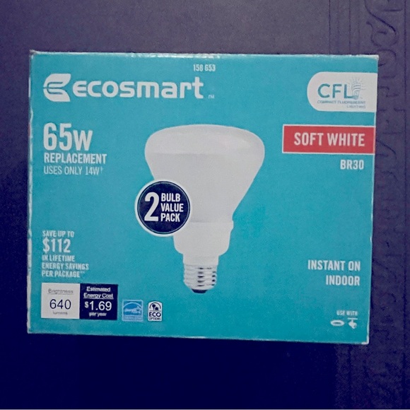Ecosmart CFL - Compact Flourescent lighting Soft White BR30 2 Bulbs NWT - Picture 1 of 6